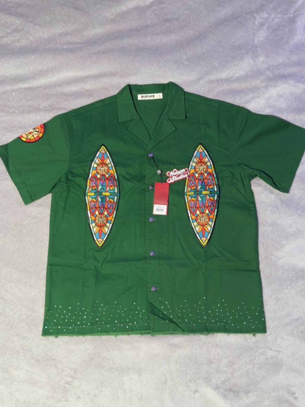 Watson Studios Green Stained Glass God's Grace Button Up Shirt NWT Size L